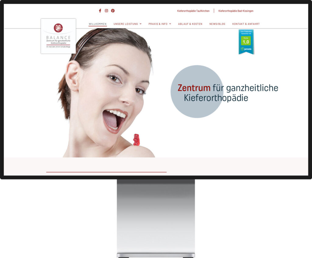 Monitor Mockup der Webseite von Praxis KFO Schulze-Berge by Immagine Werbeagentur und Webagentur München
