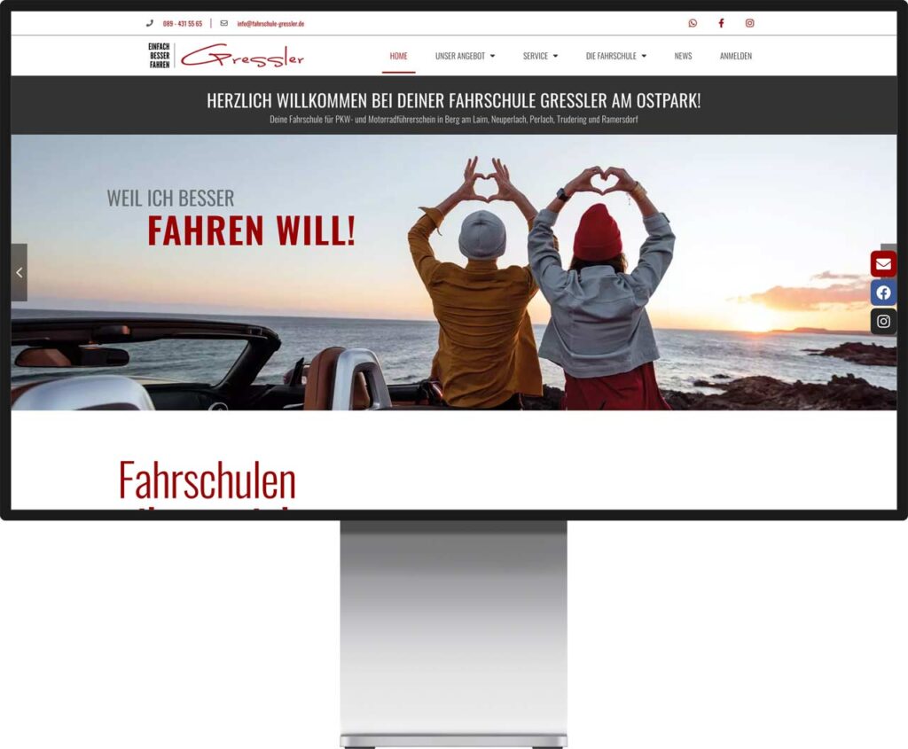 Monitor Mockup der Webseite von Fahrschule Gressler by Immagine Werbeagentur und Webagentur München