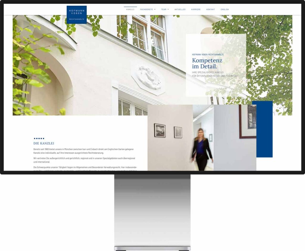 Monitor Mockup der Webseite von Hofmann Voßen Rechtsanwälte by Immagine Werbeagentur und Webagentur München