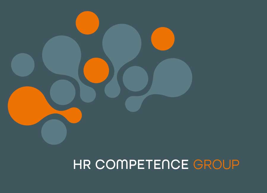 Logodesign in orangen und grün grauen Formen der HR Competence Group by Immagine Werbeagentur München