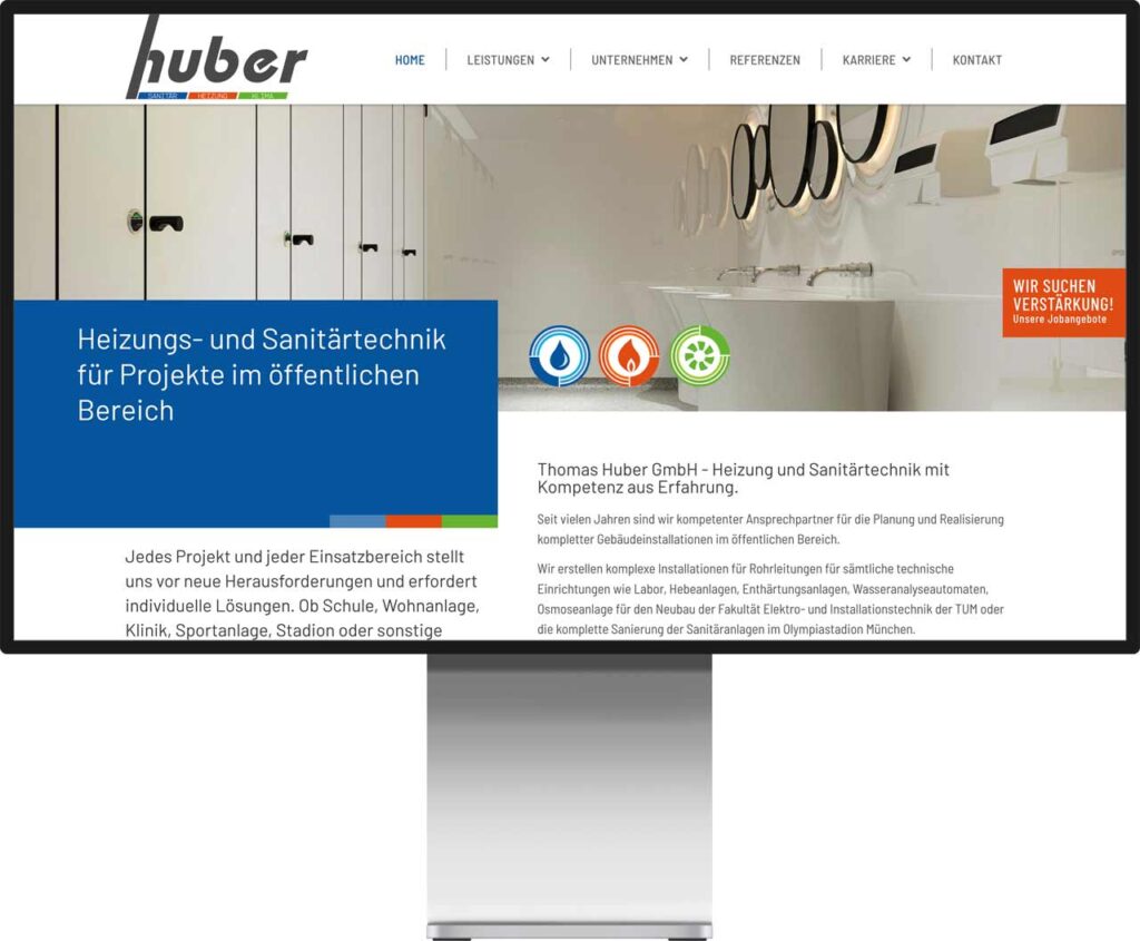Mockup Monitor der Webseite von Thomas Huber GmbH by Immagine Werbeagentur und Webagentur München