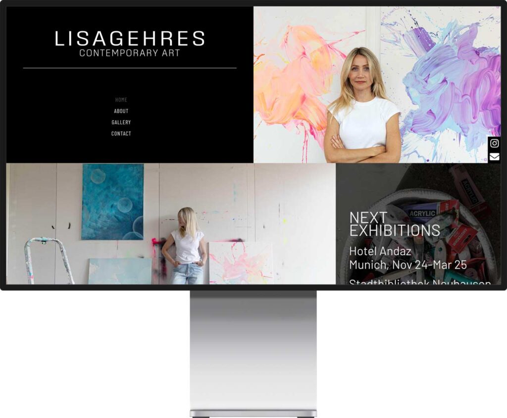 Monitor Mockup der Webseite von Lisa Gehres - Contemporary art by Immagine Werbeagentur und Webagentur München