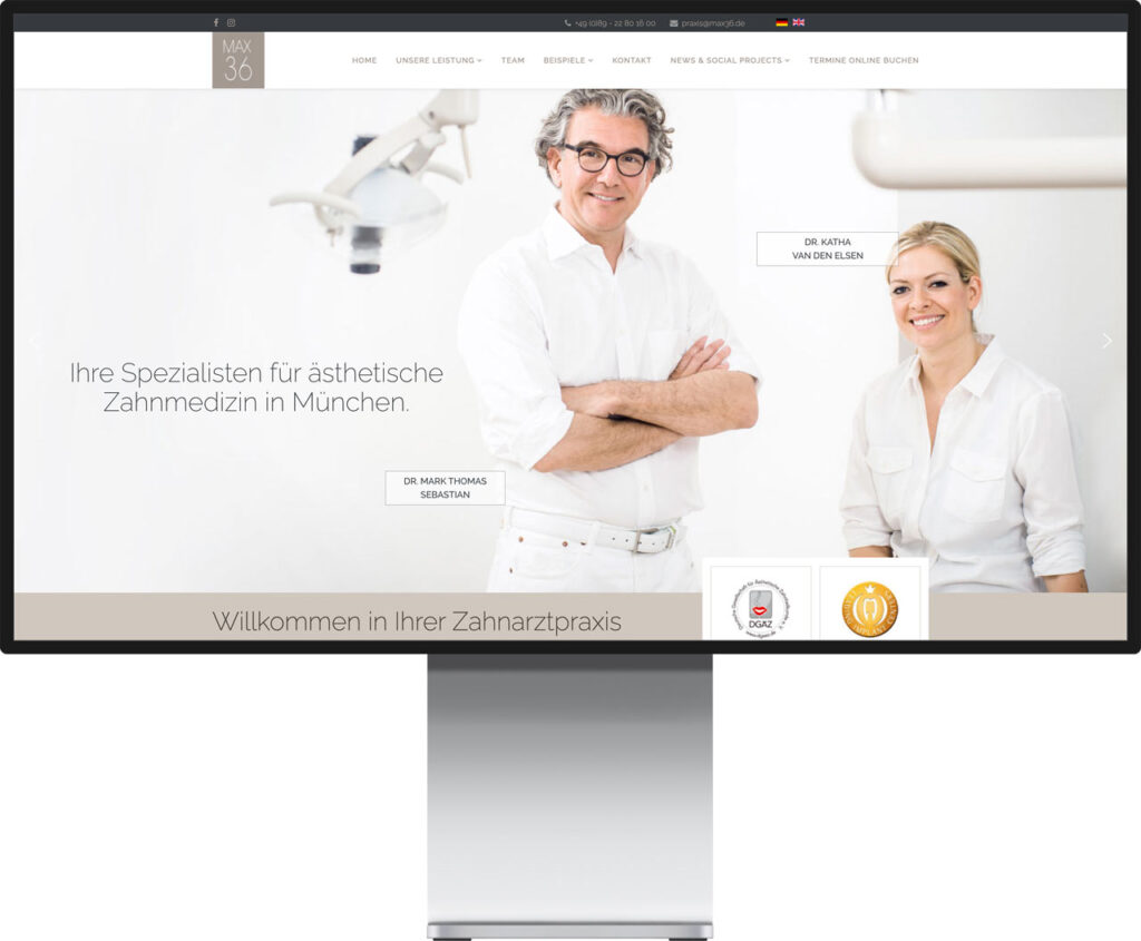 Mockup Montior der Webseite Zahnarztpraxis Max 36 by Immagine Werbeagentur und Webagentur München