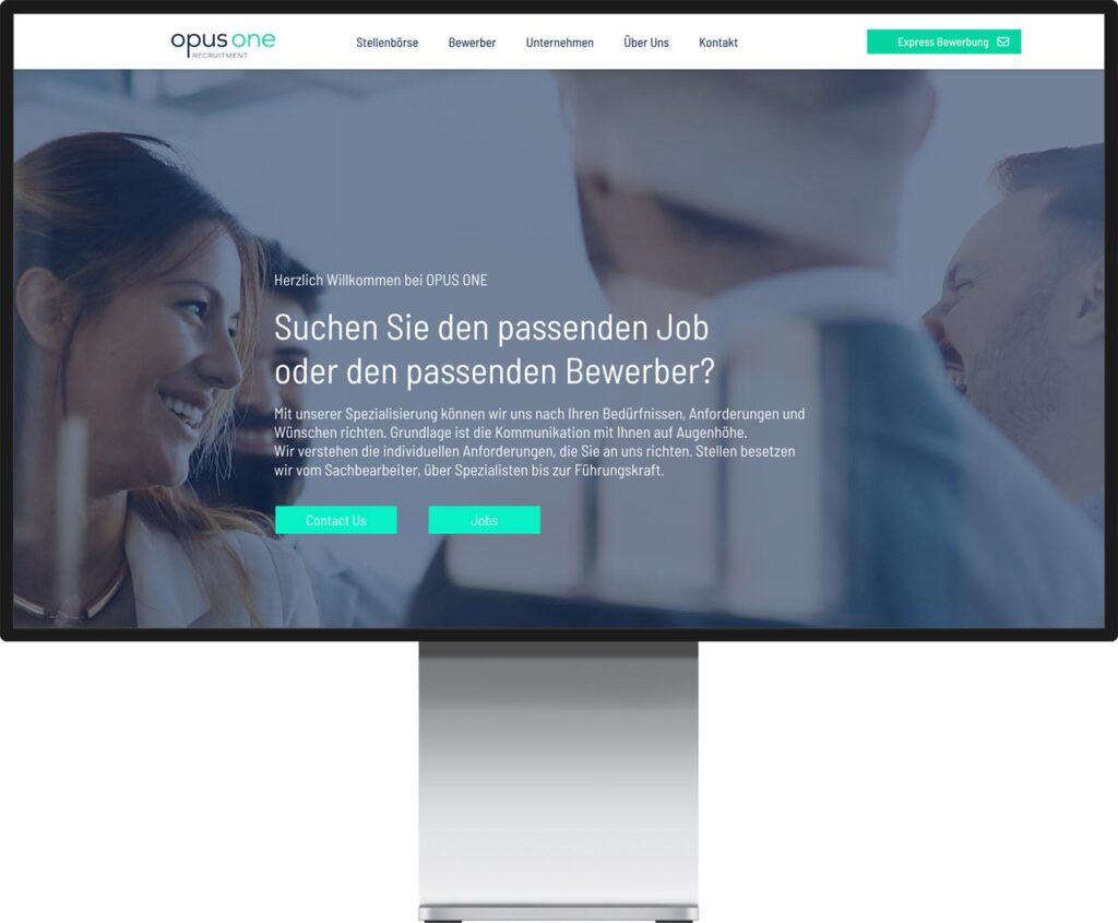 Monitor Mockup der Webseite OpusOne Personalvermittlung by Immagine Werbeagentur und Webagentur München