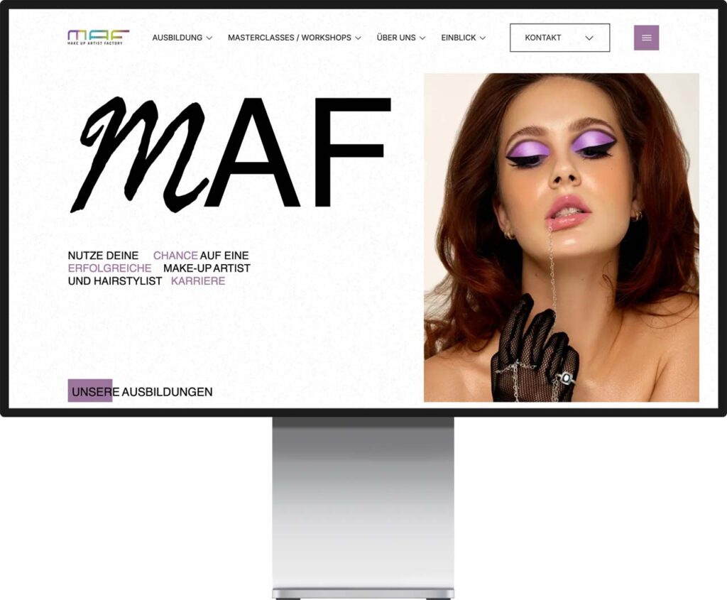 monitor mockup der Webseite von Make Up Artist Schule by Immagine Werbeagentur und Webagentur München