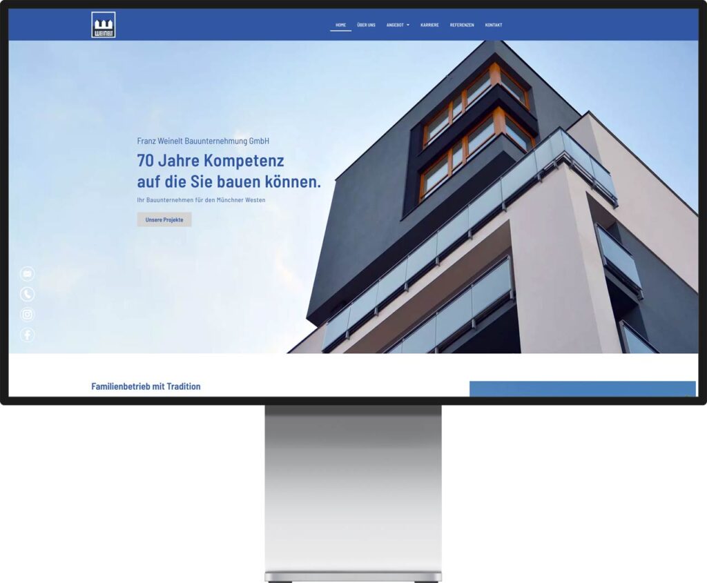 Monitor Mockup der Webseite von Franz Weinelt Bauunternehmung GmbH by Immagine Werbeagentur München
